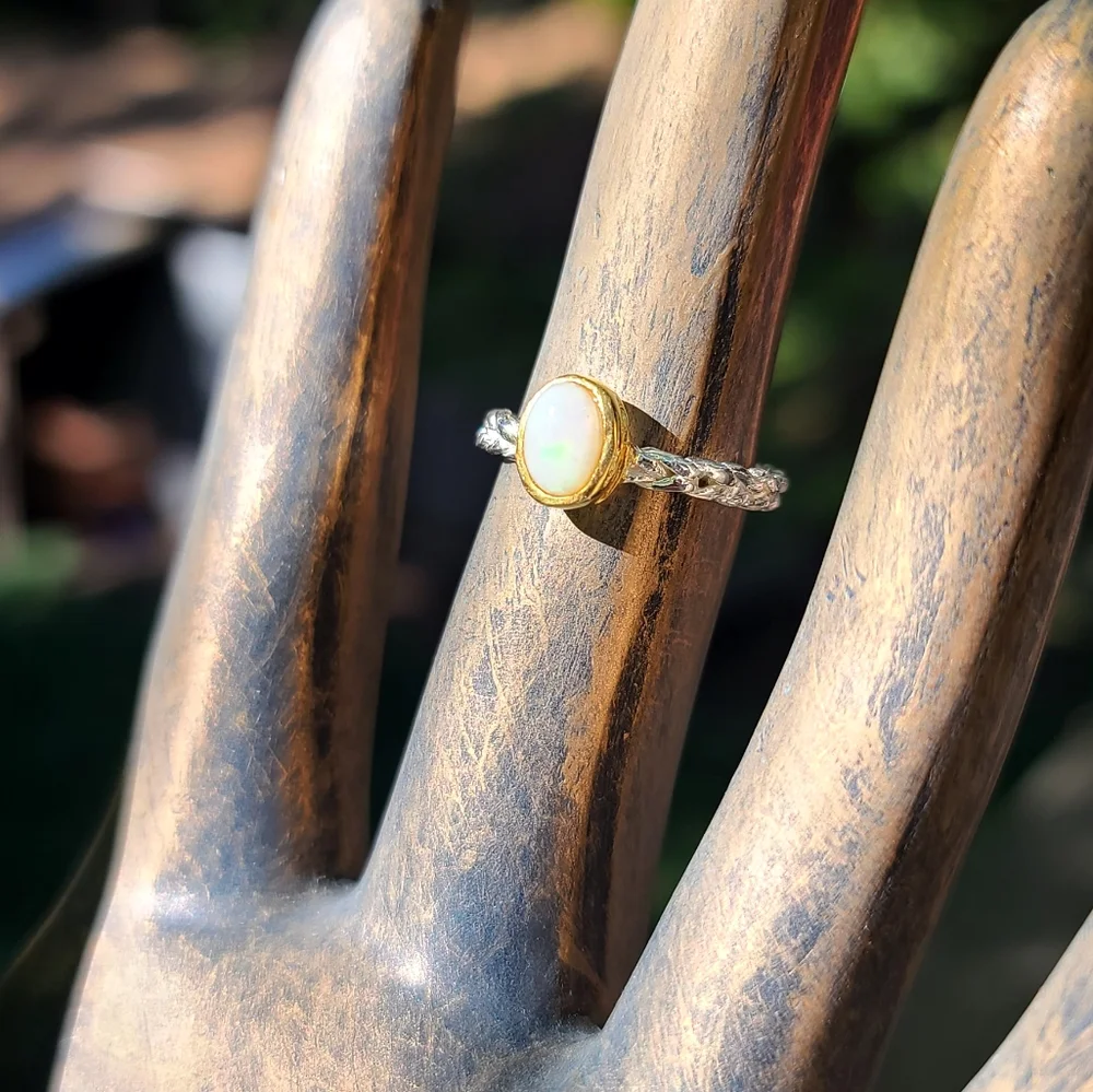 2k Opal gemstone set in 24k gold & sterling braided band sz6.5 NEW - Picture 6 of 6